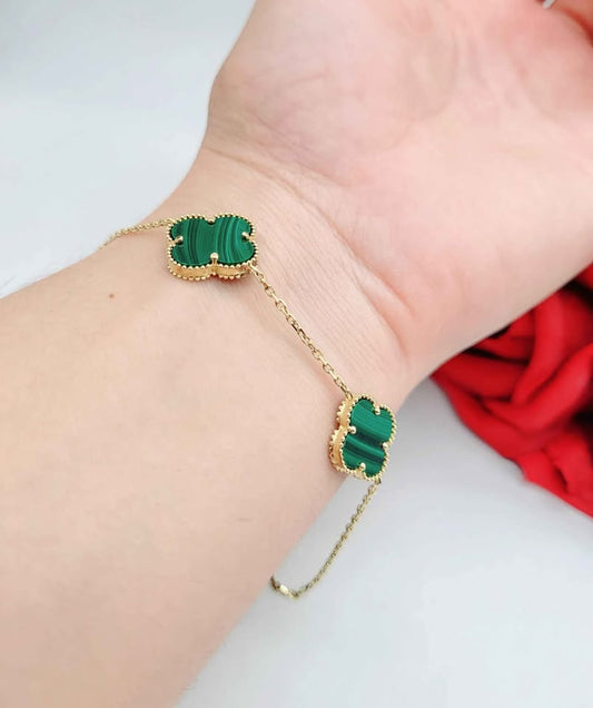 Pulsera Clover Malaquita en Oro Italiano 14K