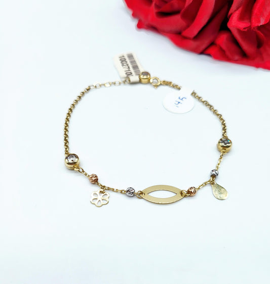 Pulsera de Flor y Gota Italiano 14K