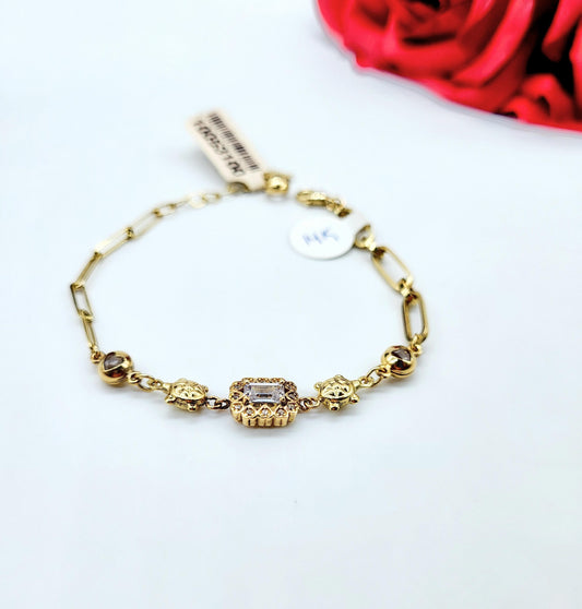Pulsera de Tortugas y Piedra Italiano 14K
