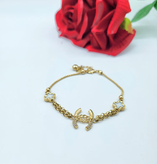 Pulsera CC con Clover en Oro Italiano 14K