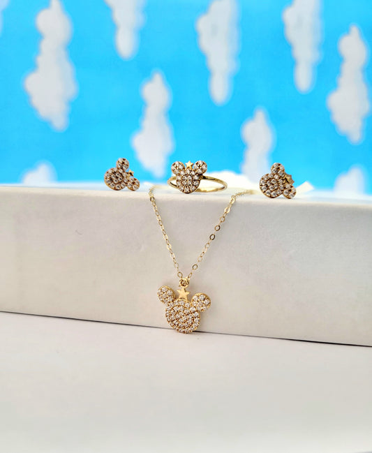 Set para niña, gargantilla, anillo y aritos minnie oro 14k ✨