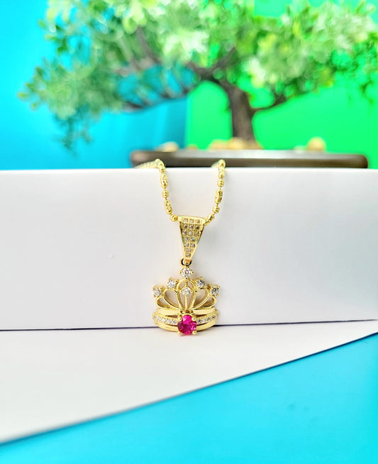 Cadena con dije estilo corona 14k
