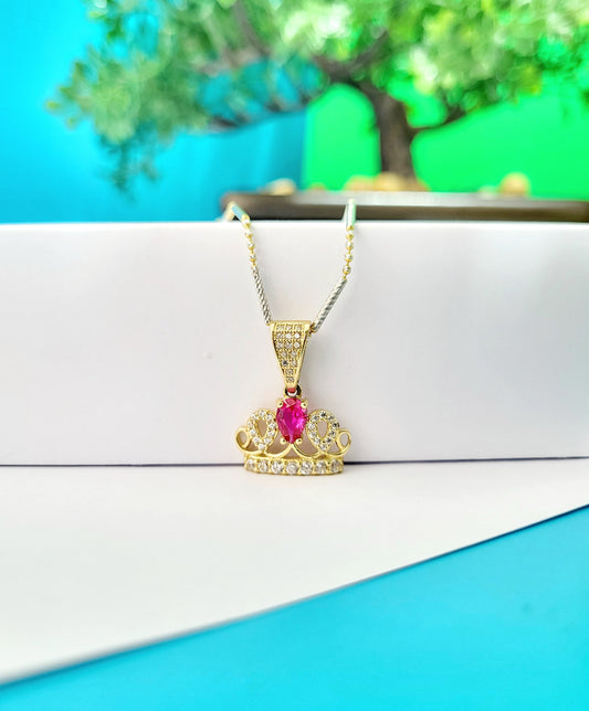 Cadena con dije estilo corona 14k