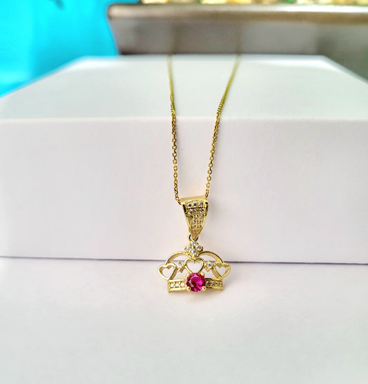 Cadena con dije estilo corona 14k
