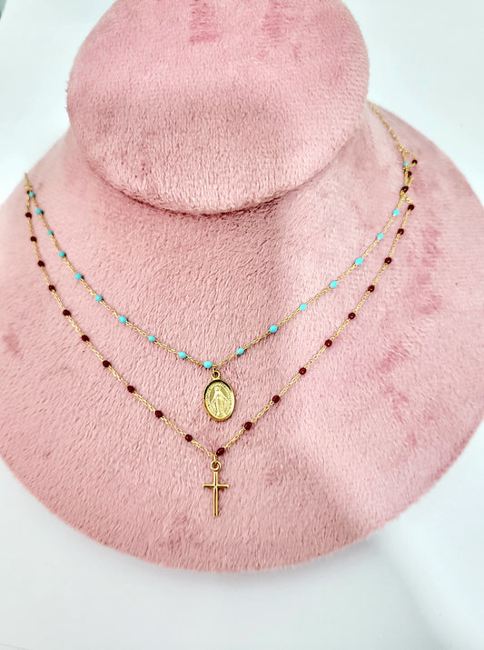 Gargantilla de cruz con medalla milagrosa oro 14k