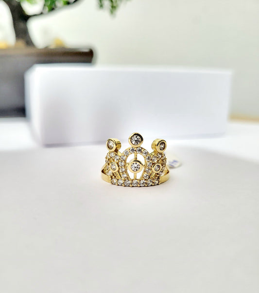 Anillo Corona de Oro 14K con Circonias