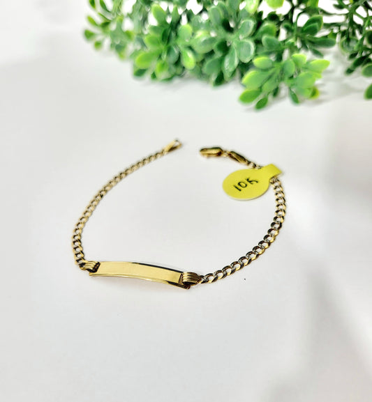 Pulsera de Niño con Placa Estilo Cubano Oro Italiano 10K