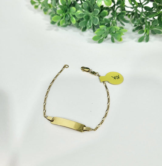 Pulsera de Niño con Placa Estilo 3+1 Oro Italiano 10K