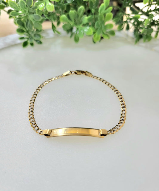 Pulsera de Niño de Placa Cubana Diamantada 10K
