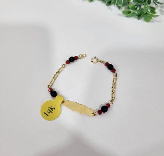 Pulsera Coralitos y Negro con Placa 14K