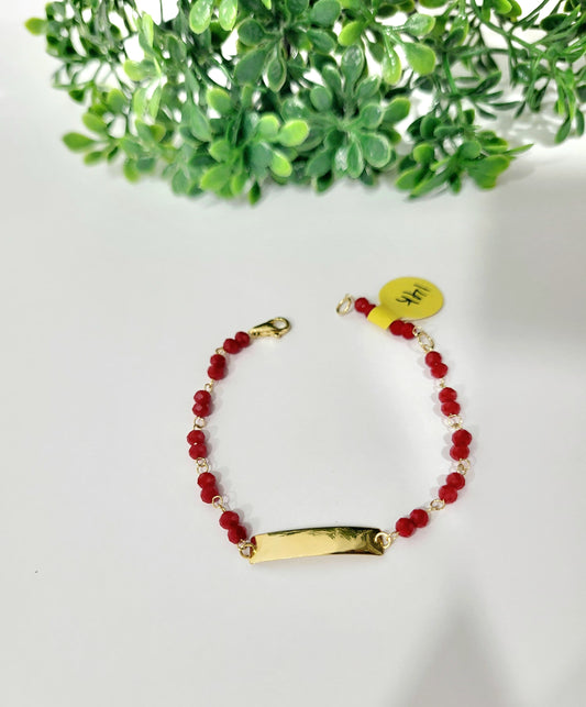 Pulsera Coralitos con Placa 14K