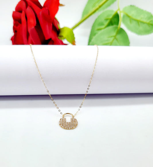 Gargantilla candado con piedras,  oro 14k