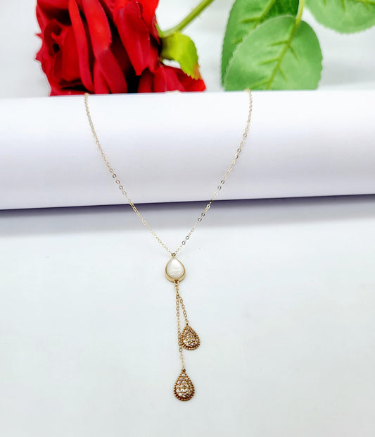 Gargantilla  gota blanca y gotas colgantes de piedras  oro 14k